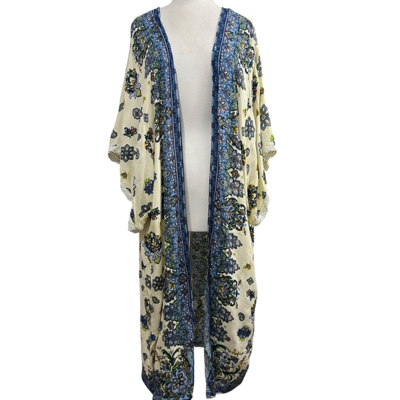 Women's Pinky Floral Kimono M White Blue - Picture 1 of 9